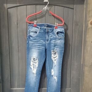 Stylish Blue Distressed Skinny Jeans for Women